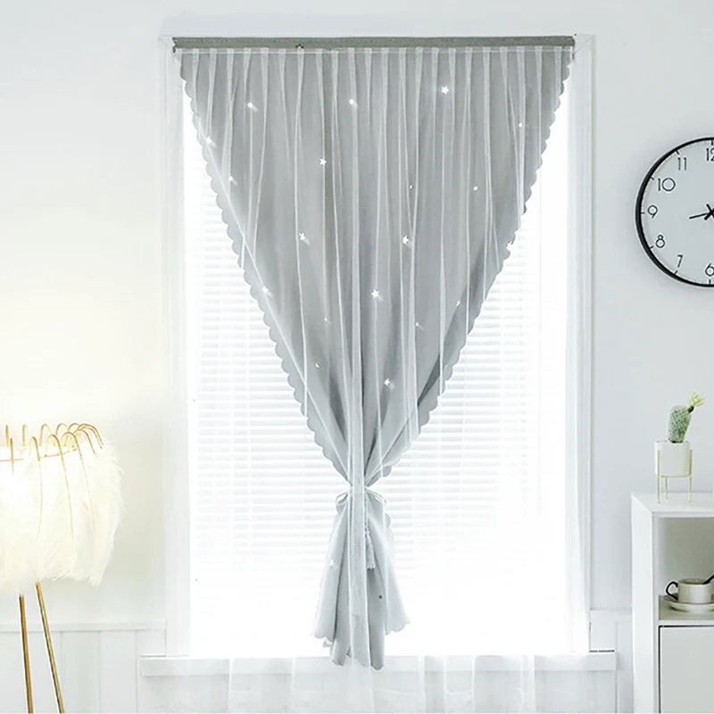 

No Need to Punch Velcro Curtain Shading Anti-UV Light Yarn Easy Install Window Curtains for Home Bedroom Living Room Decoration