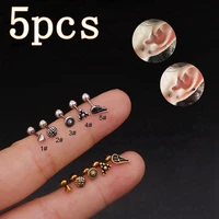 5pcs gold simple ear ring helix cartilage conch tragus labret septum round triangle earrings studs piercing set body jewelry h6