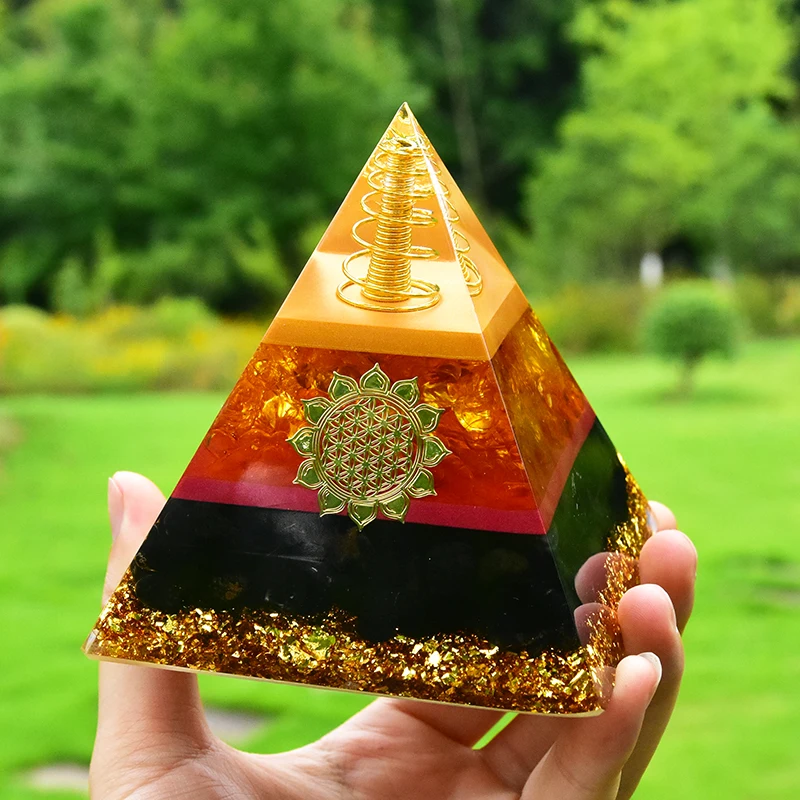 

Citrine High Quality Large Orgone Pyramid With Black Tourmaline Healing Resin Crystal Stone Chakra Yoga Meditation Orgonite