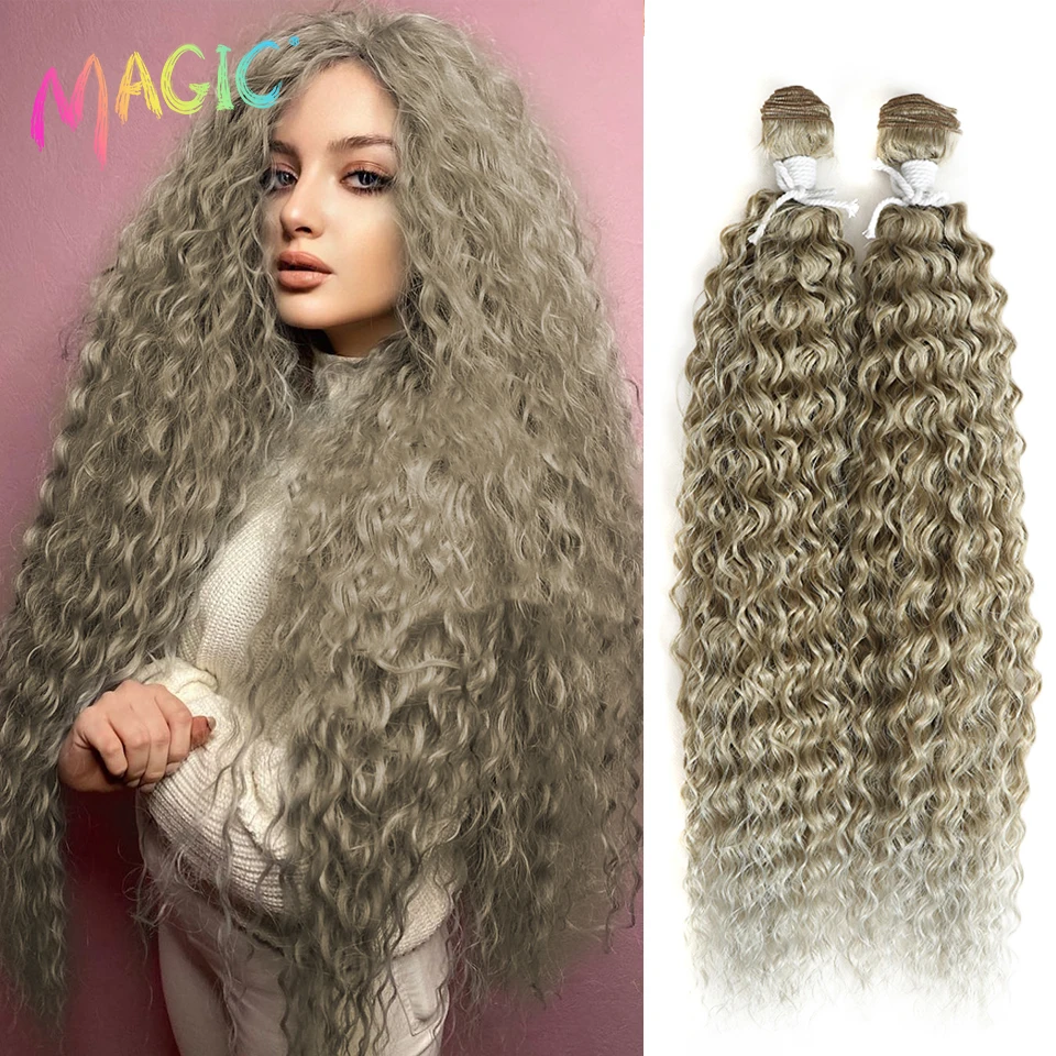 Magic-mechones de pelo rizado sintético, extensiones de cabello Artificial rizado de 22 pulgadas, Color gris, 2 unidades