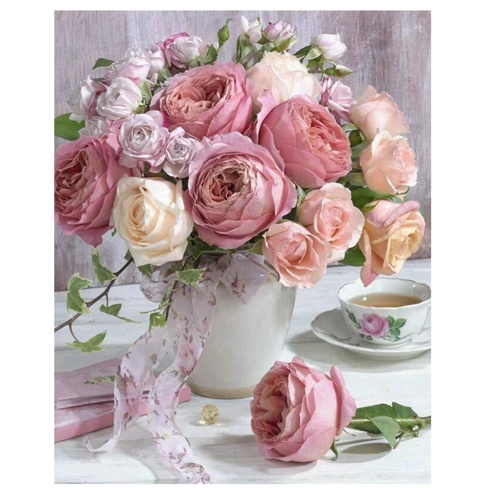 Алмазная живопись 5D своими руками вышивка розовыми розами стразы картины