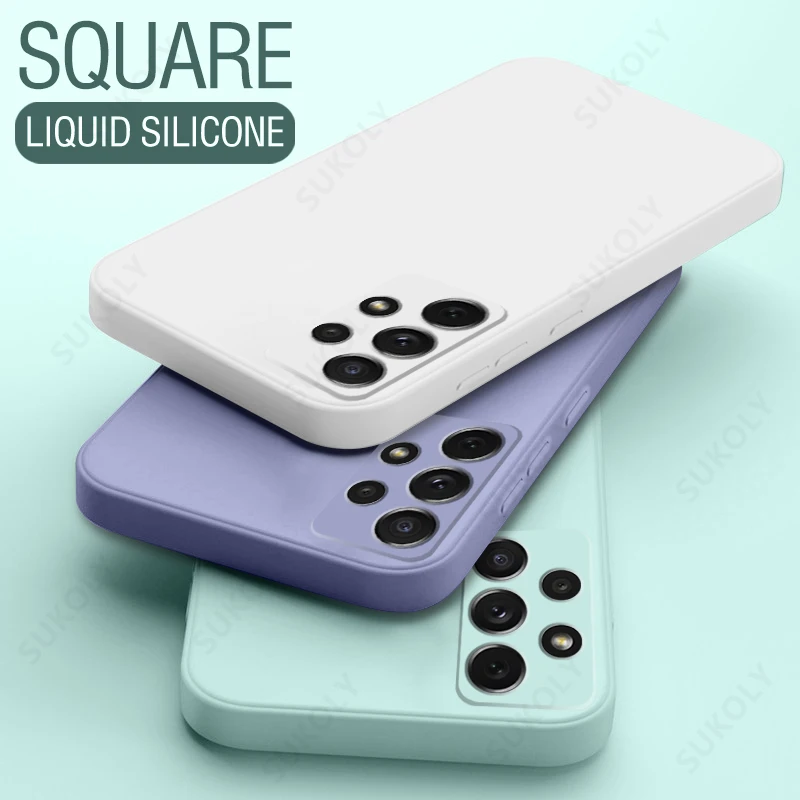 

Square Liquid Silicone Case For Samsung A52 A72 A51 A71 A32 A52S A13 Matte Soft Cover For S22 S21 S20 FE Note 20 Ultra S10 Plus