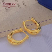chuhan real 18k soild gold u shape hoop earrings au750 european american style simple temperament eardrop luxury jewelry gifts