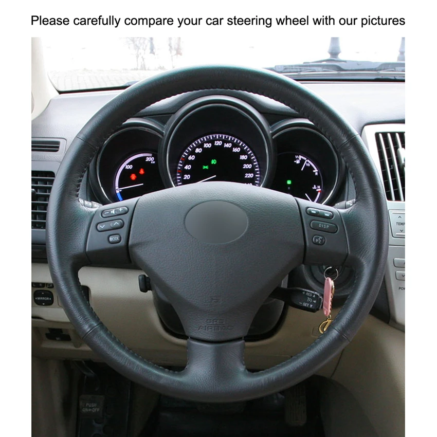 Housse de volant en cuir PU noir cousu à la main, pour Lexus RX330 RX400h RX400 2004-2007 Toyota Corolla Verso Camry