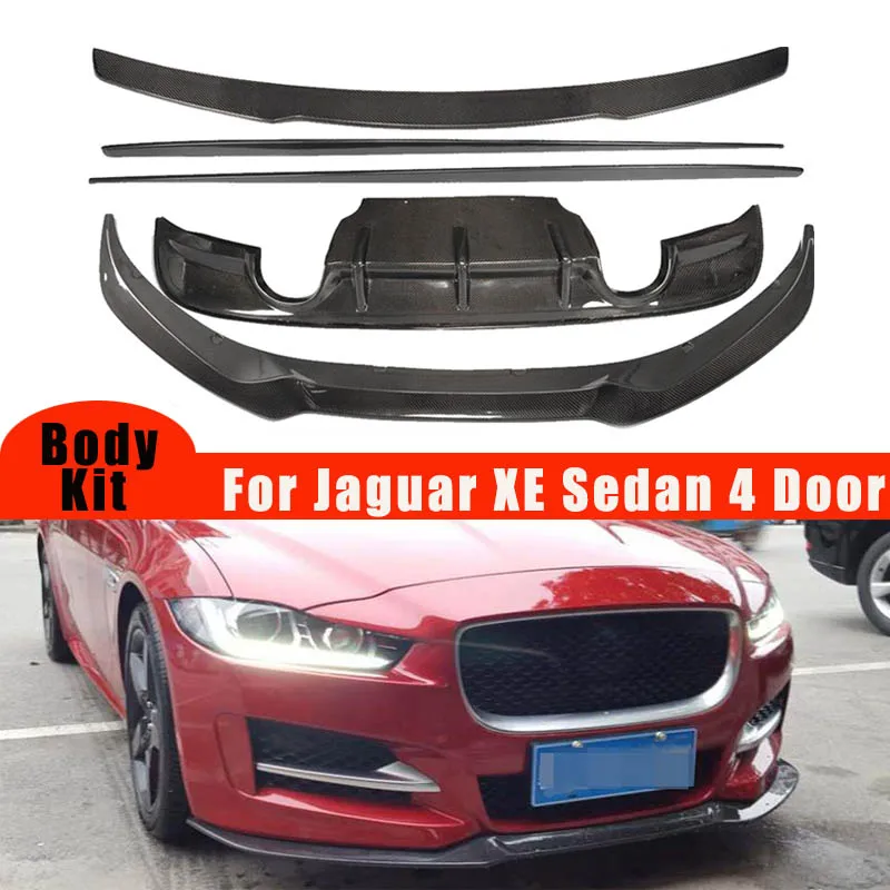 Carbon Fiber Front Rear Bumper Diffuser Lip Spoiler Side Skirts for Jaguar XE Sedan 4 Door Full Body Kits 2015-2017