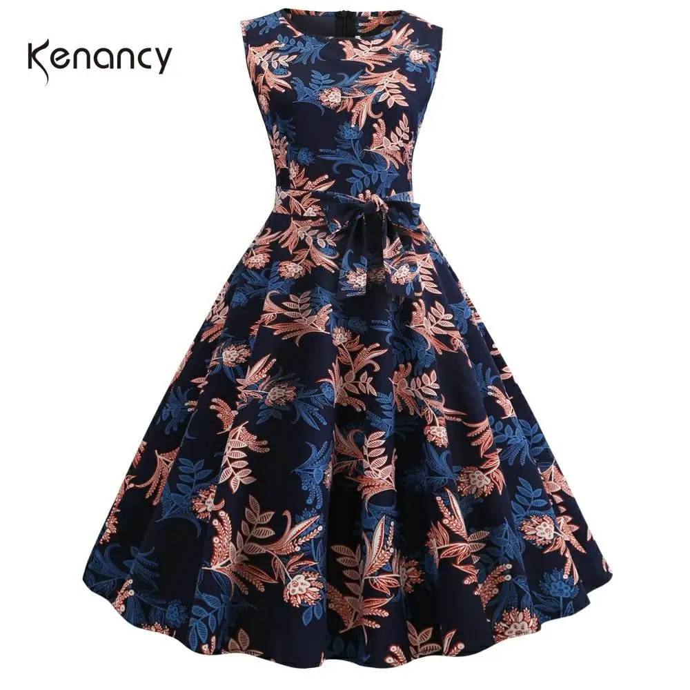 Женское винтажное платье в стиле рокабилли с круглым вырезом|Женские платья| |