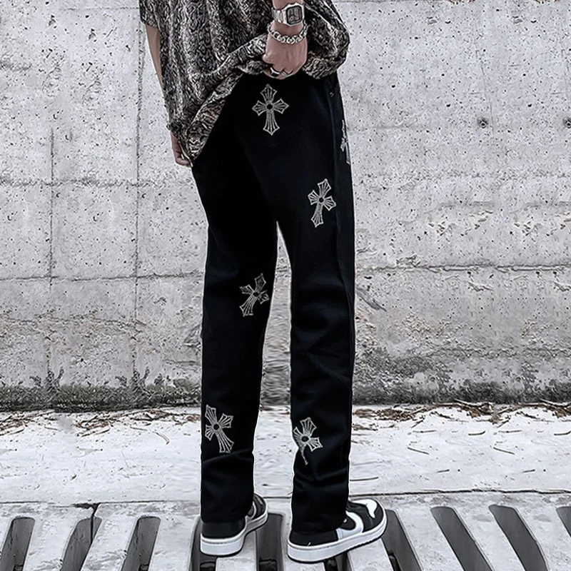 y2k Man Black Stretchy Jeans Skinny Slim Fit Hot Drill Letter Punk streetwear Biker Trousers Men's All-match Denim Pencil Pants