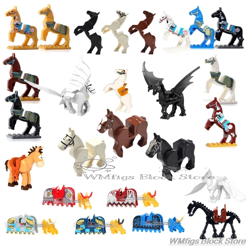 Средневековые солдаты серия лошадей седло аксессуары Оружие Меч Щит совместимые
