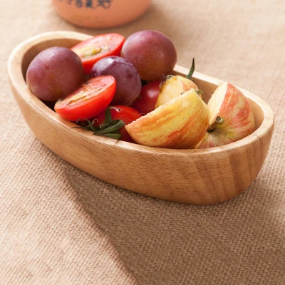 

Household Fruit Plate Boat-Shaped Rubber Wood Fruit Plate Wooden Candy Plate Large Dried Fruit Plate Wooden Salad Plate