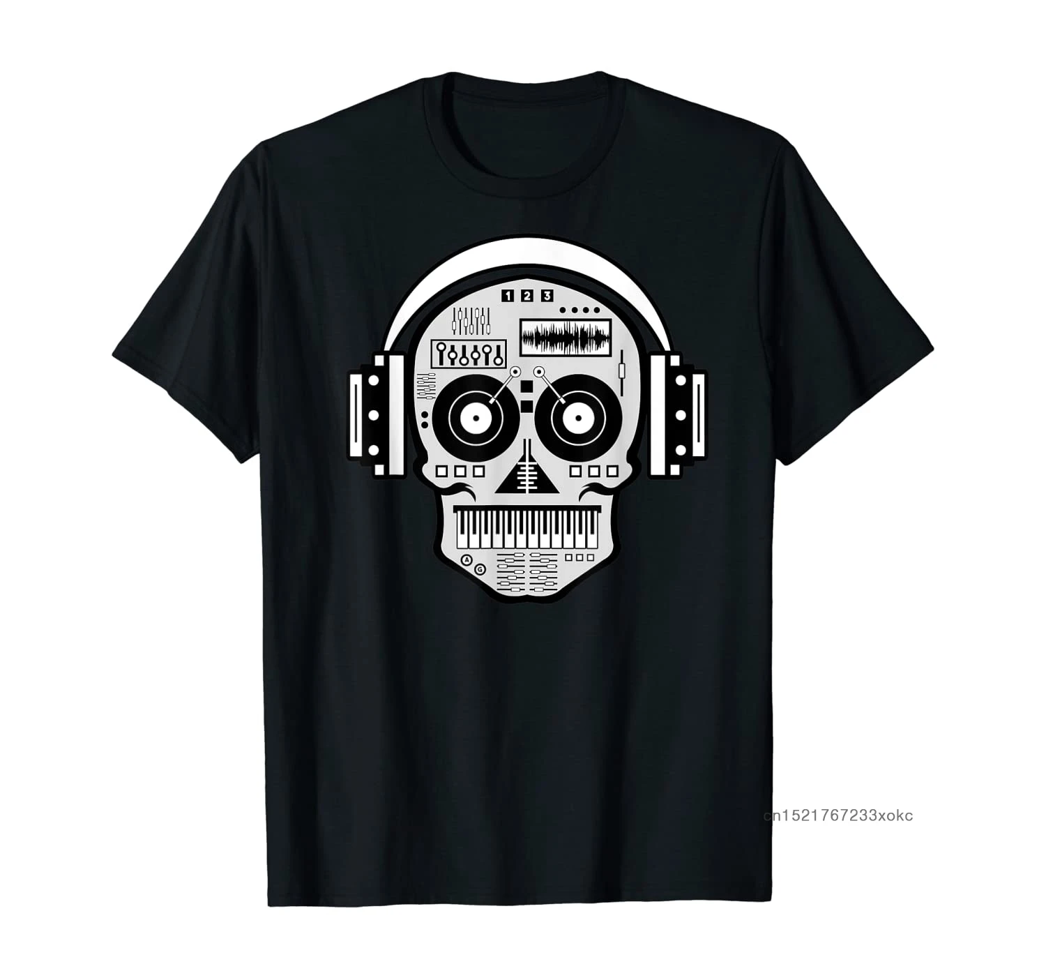 

DJ Tees Hipster Tops Men T-shirts Print Skull Disc Headphones Hip Hop Music TV Tshirt Summer Guys Funky Clothing