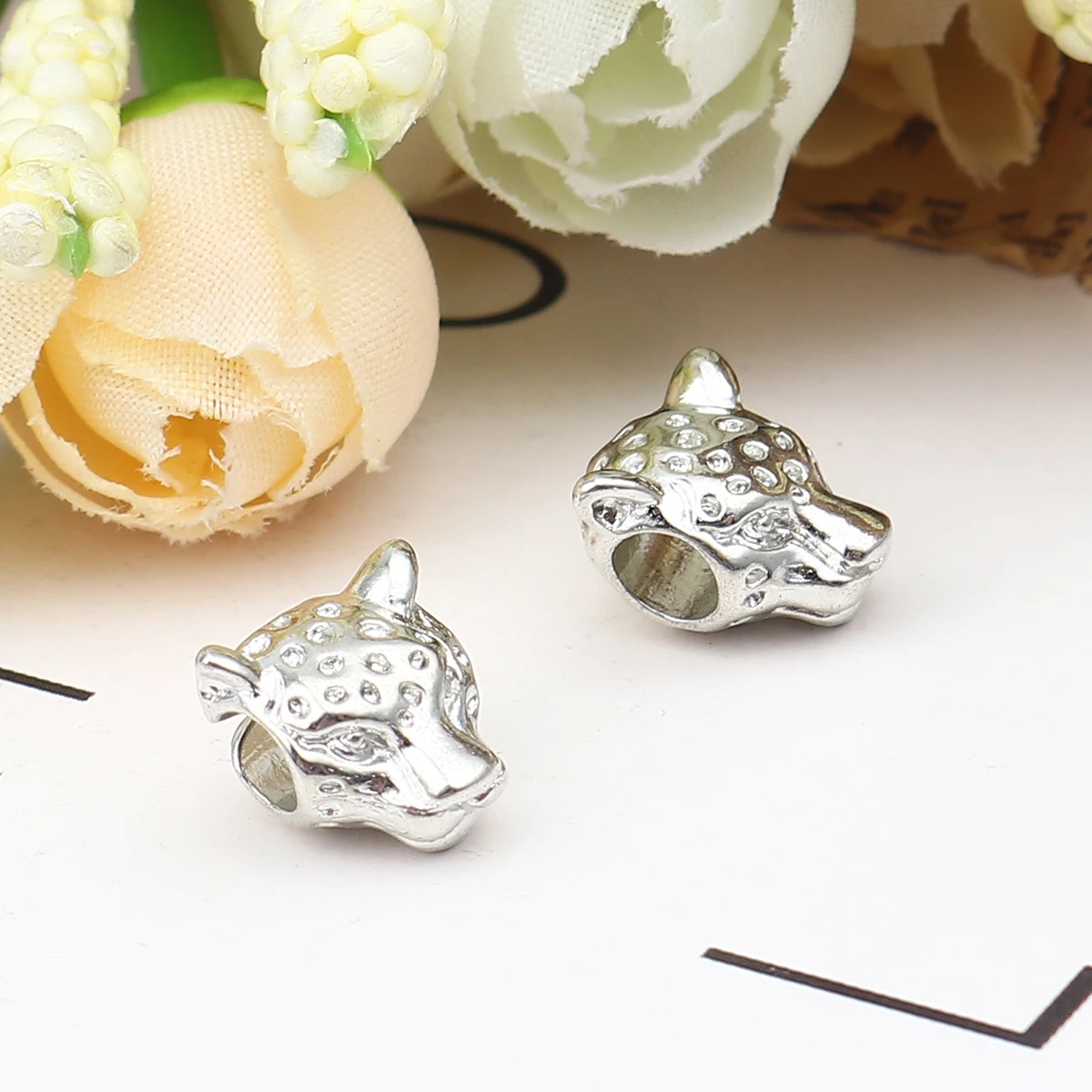 

DoreenBeads 11mm Religious Spacer Beads Leopard Animal Silver Color Loose Metal Beads Large Hole DIY Bracelet Jewelry Gift,20PCs