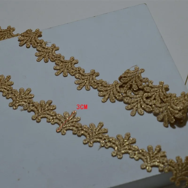 5YDS/LOT 3CM Wedding Dress Fluorescent Lace Gold Thread Continuous Flower Accessories Trim 20200606SOMELACE | Дом и сад
