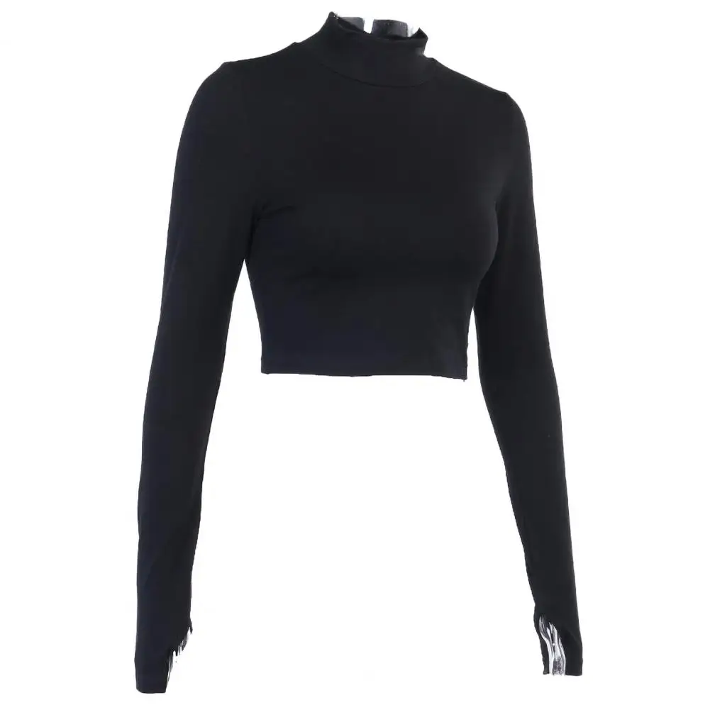 

Women Solid Color Letter Embroidery Vintage Long Sleeve Slim Blouse Crop Tops