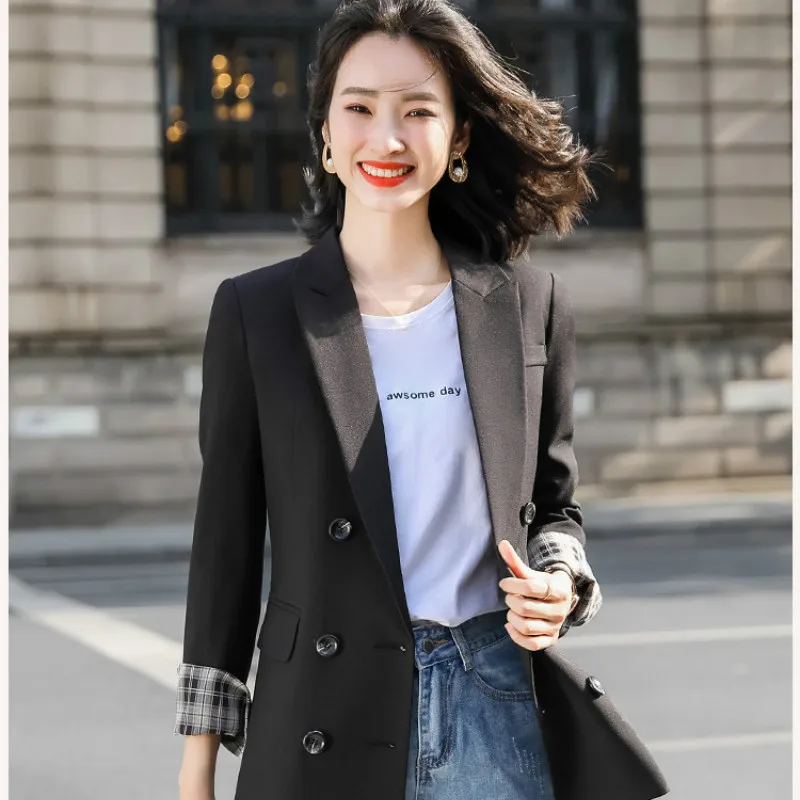

Autumn and winter casual high quality ladies jacket 2020 new solid color double breasted female blazer Office suit coat