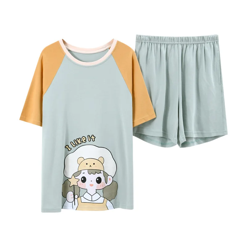 

Casual Fashion New Women Nightwear Pajamas Sets Women Sweet Cartoon Korean Summer Soft O-Neck Short Sleeve Schoolgirls Sleepwear