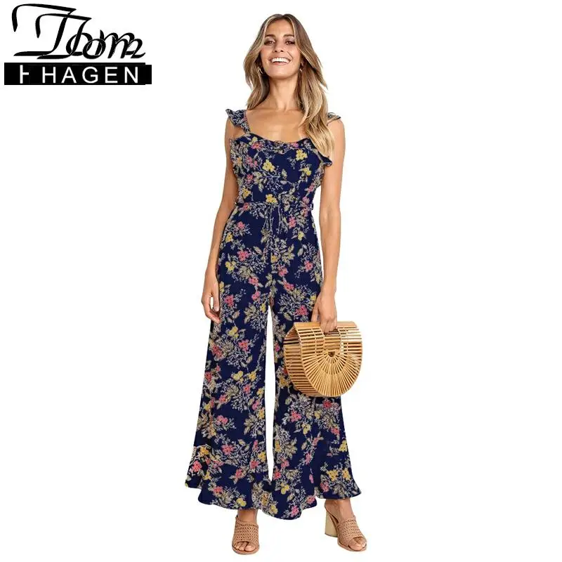 Летний повседневный комбинезон с цветочным принтом для женщин сексуальный