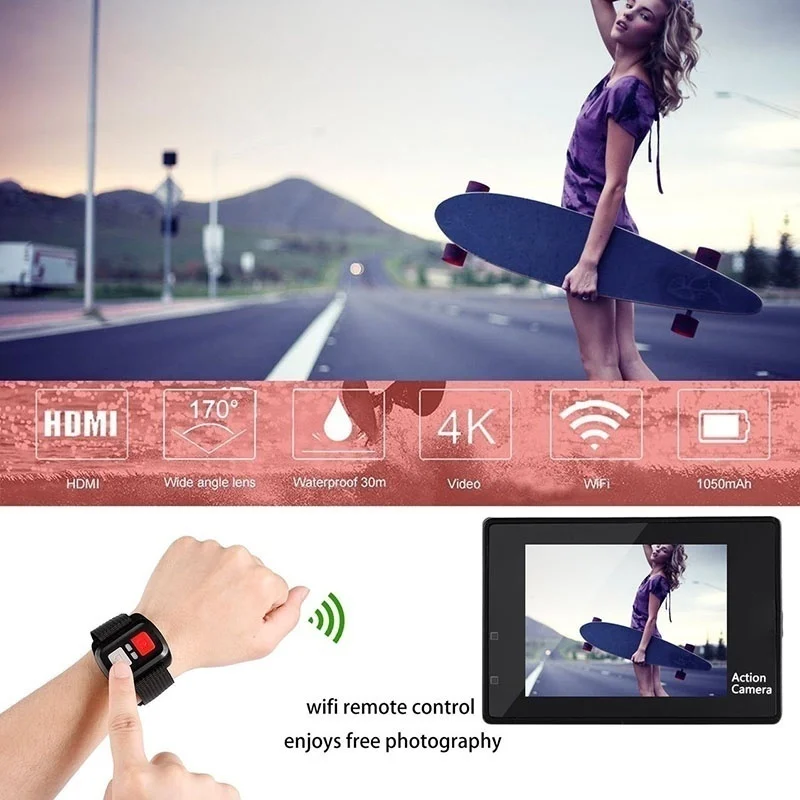 Спортивная 4K экшн-камера 1080P wifi 30m Водонепроницаемая профессиональная камера для фото go pro шлем для подводного спорта камера для серфинга