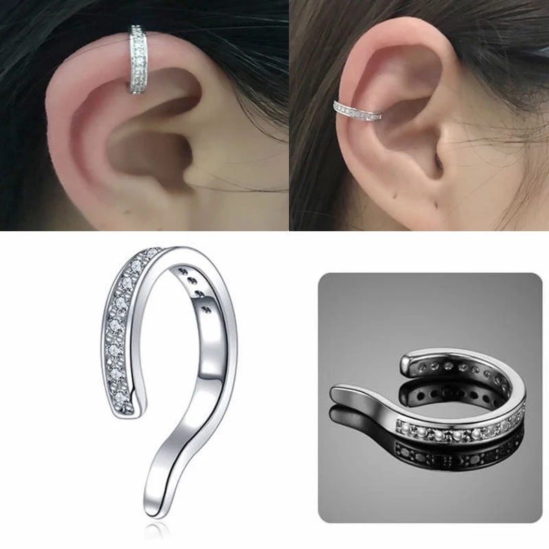 

1PC New Copper Fake Earrings Without Piercing Cartilage Clip On Ear Cuff Rhinestone Sexy Jewelry For Women