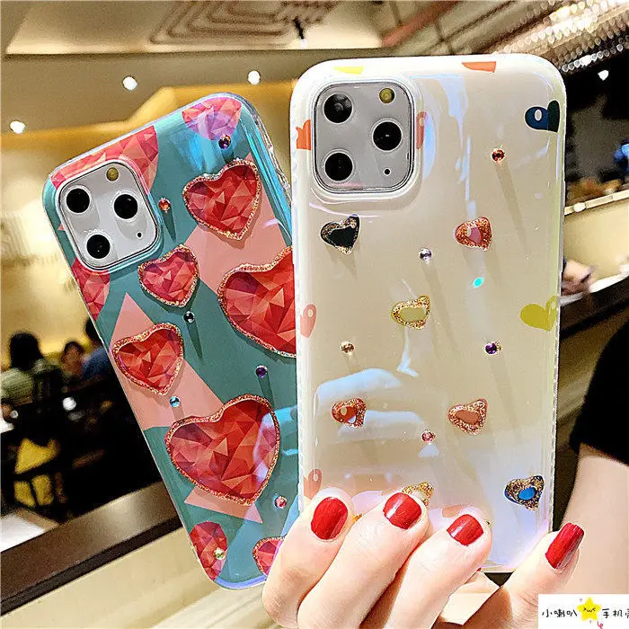 luxury blu ray shining diamond heart shape women phone cover for iphone 11 12 mini pro max 7 8p x xr soft shockproof phone cases free global shipping