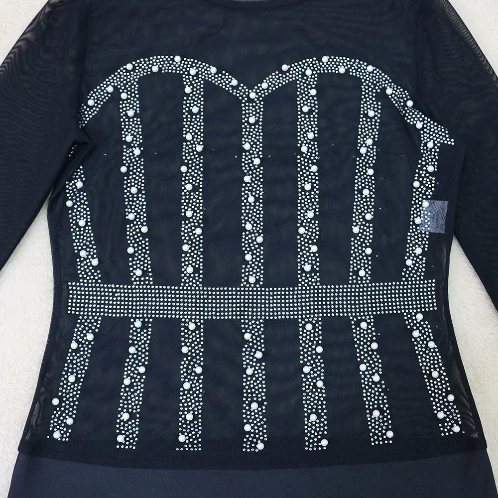 

Sexy Sheer Mesh Patchwork See Through Bodysuit Jumpsuit Women New 2021 Elegant Beading Hot Drilling Bodycon Club Party Jumpsuit