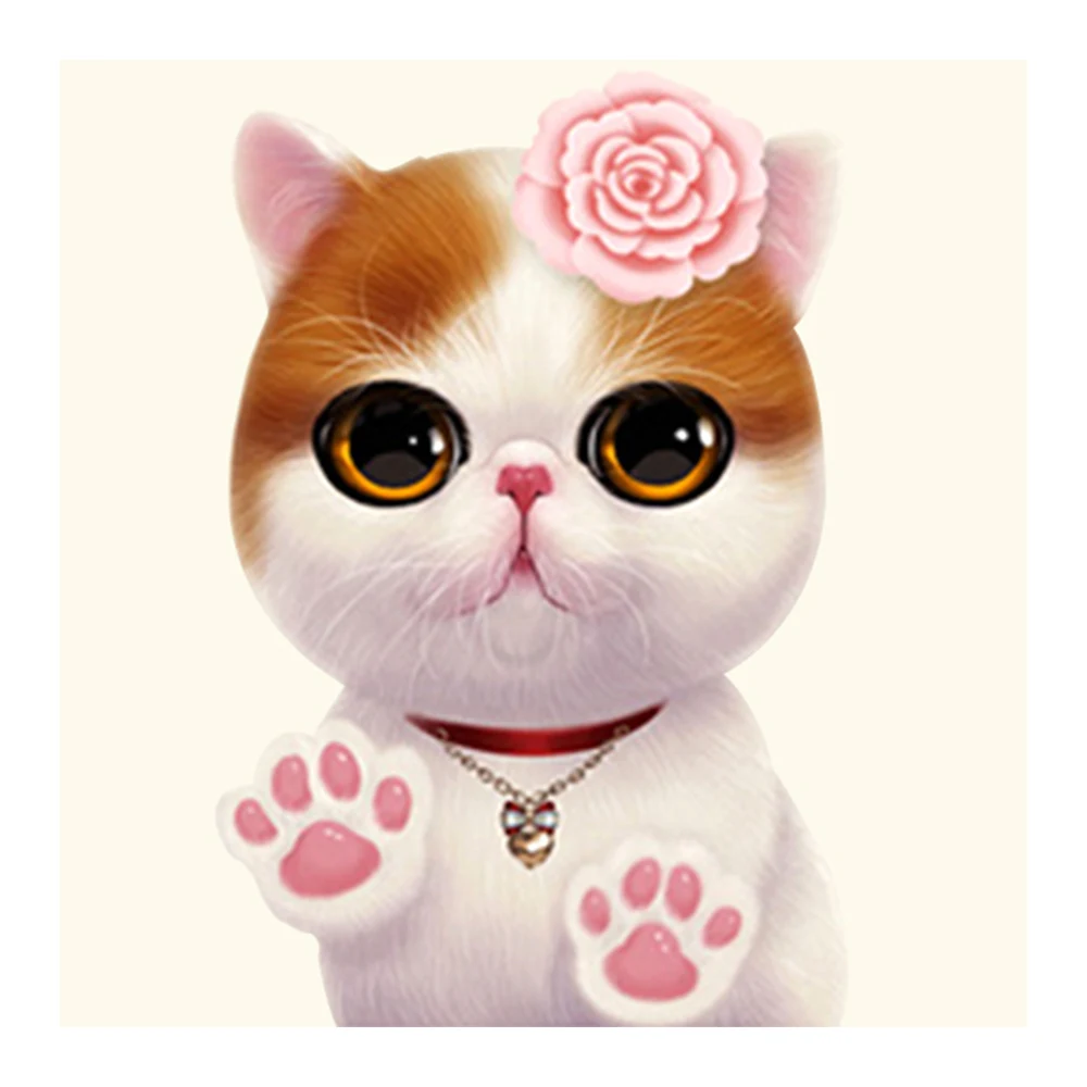 Алмазная картина с милыми маленькими животными кошкой полностью круглая