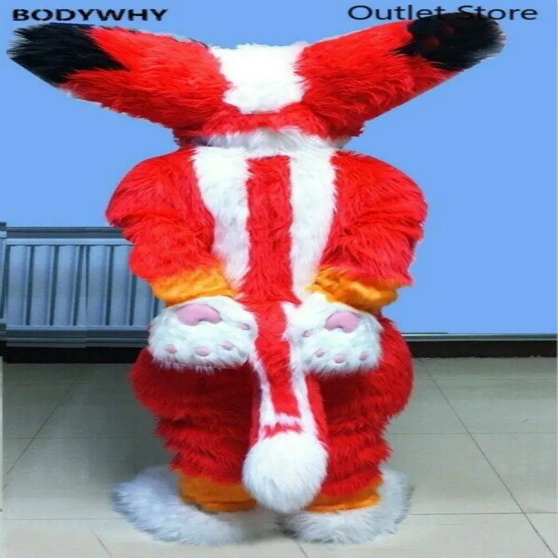 Красный с длинным мехом Хаски волк собака костюм талисмана Косплэй пушистый