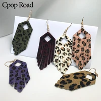 cpop fashion cowhide leather tassel earrings for women geometric leather leopard dangle earring fashion jewelry accessories gift