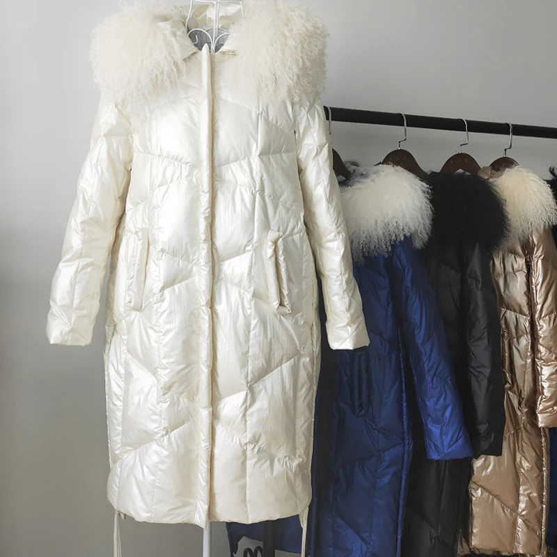 Fitaylor Зимняя женская парка с капюшоном на белом утином пуху большой натуральный