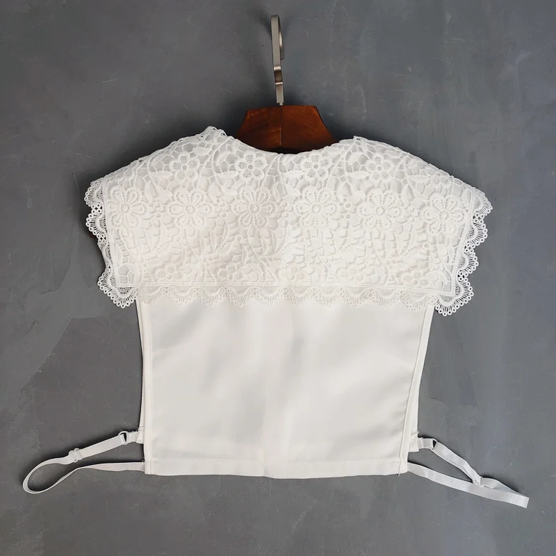 Поддельные ложный воротник женская блузка большая вышивка съемный кружевной