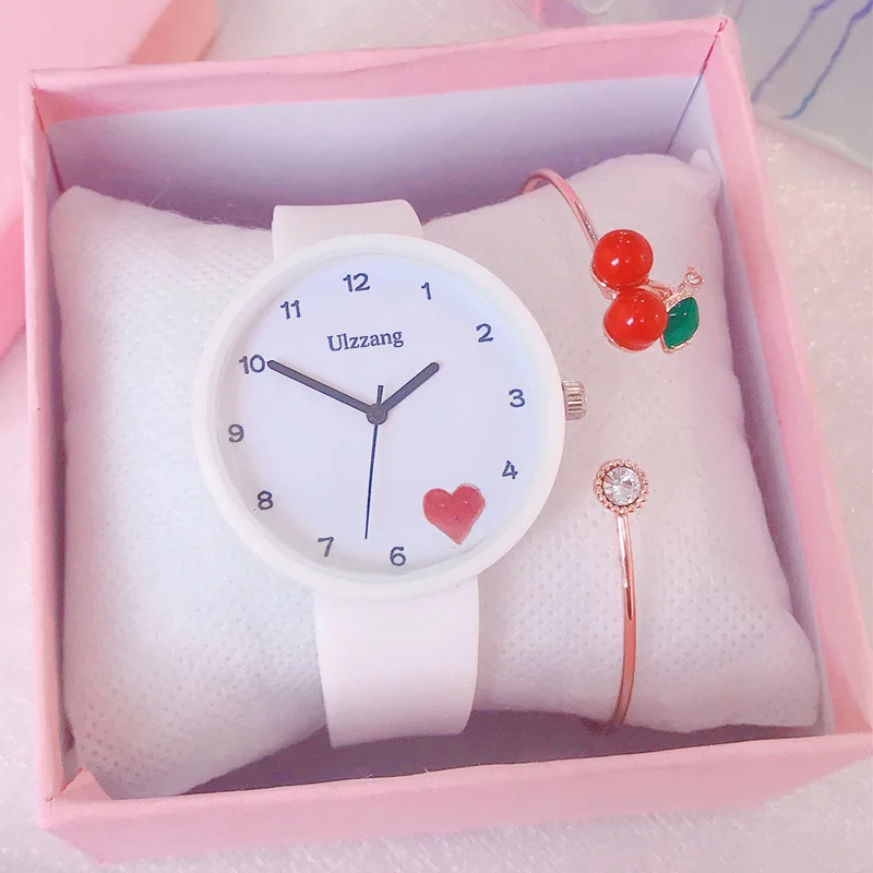 Новинка кварцевые часы для девочек детские наручные студентов браслет с сердцем