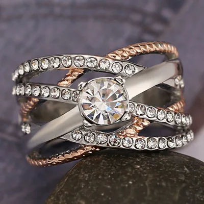 D JYA Retro Women Rings Baroque Style Luxury Rose Golden Flower Shape Wedding Ring Statement Jewellery Vintage Diamante Accessory - Цвет основного камня: D