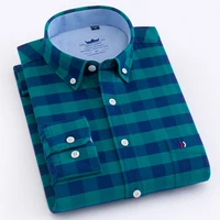 mens thick casual oxford button down cotton shirts single patch pocket comfortable long sleeve standard fit plaid striped shirt