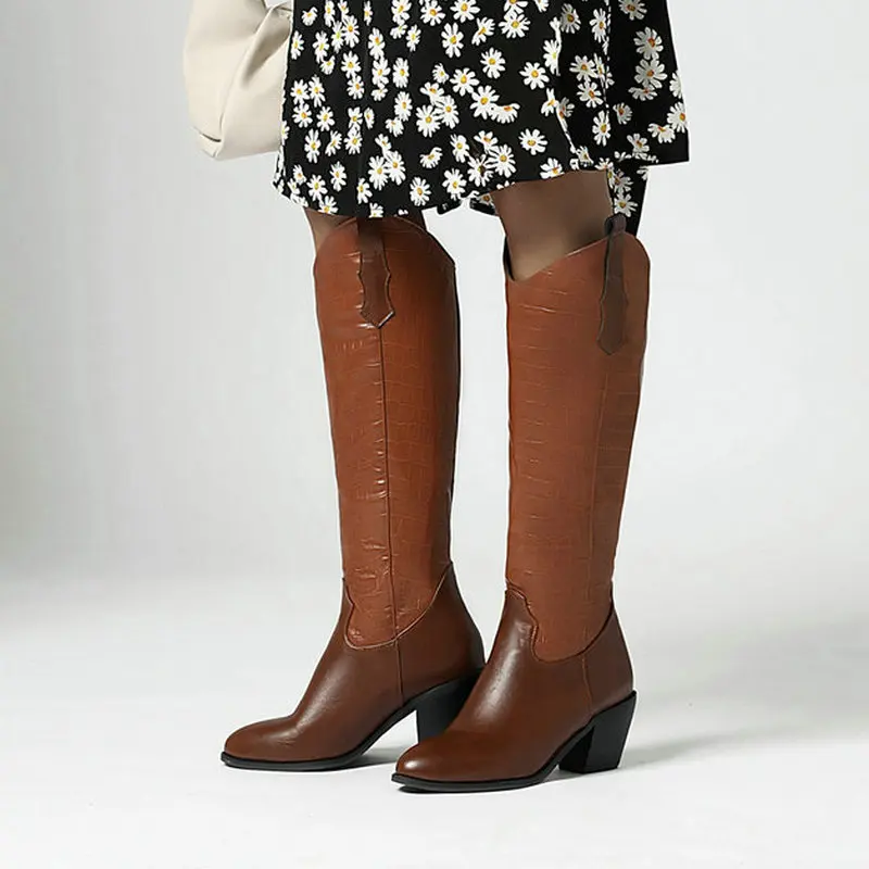 Женские Нескользящие сапоги AIWEIYi черные коричневые до бедра на высоком