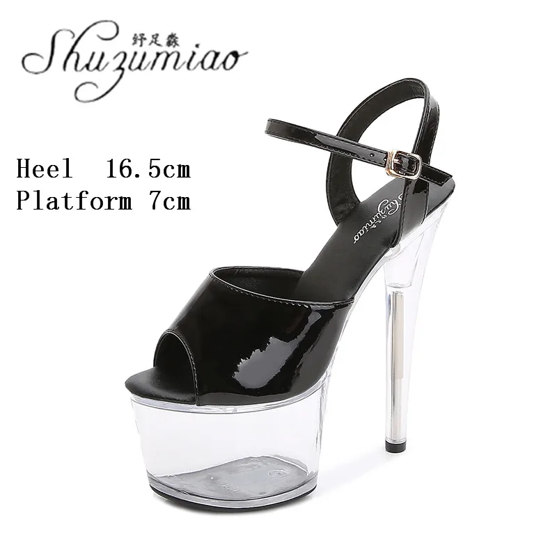 

Model Pole Dancing Shoes Women Stripper Show Super High Heel 17CM Party Club Female Sexy Rhinestone Fringe Clear Crystal Sandals