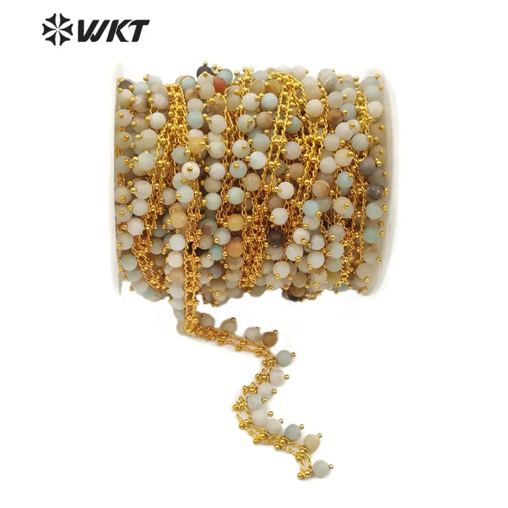 Женская плетеная цепочка с амазонитом 5 метров несколько цветов золотистого