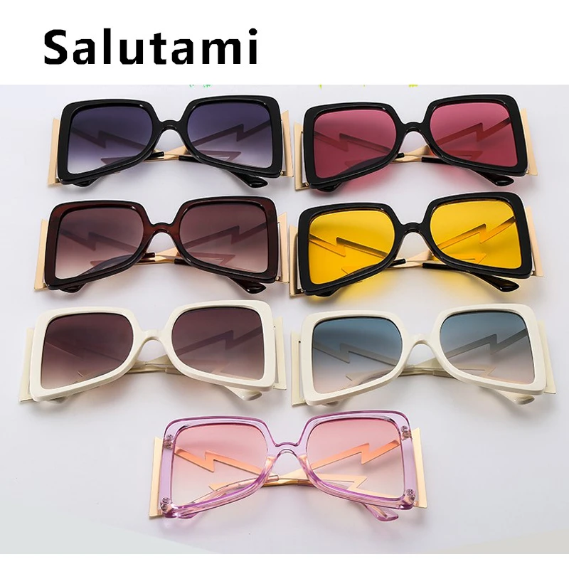

Vintage Alloy Oversized Square Cat Eye Sunglasses For Women New Brand Hollow Lightning Sun Glasses Men Hip Hop Gradient Shades