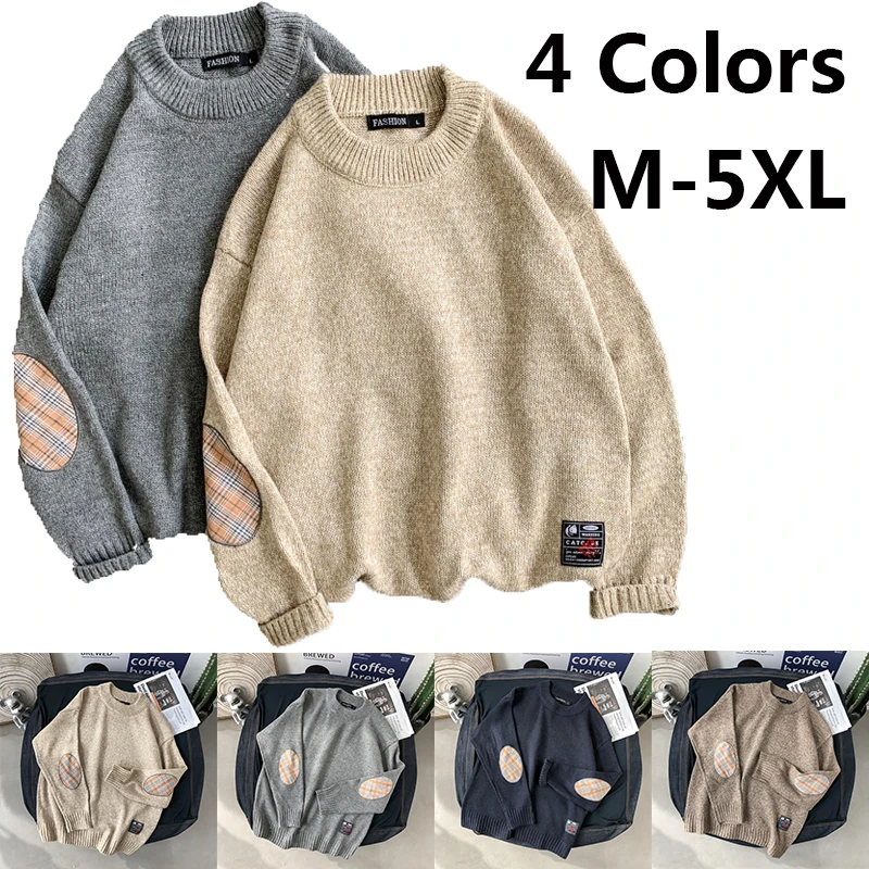 

Мужской вязаный свитер с длинным рукавом, однотонная Свободная блузка с круглым вырезом, Повседневный пуловер, рубашка, свитер