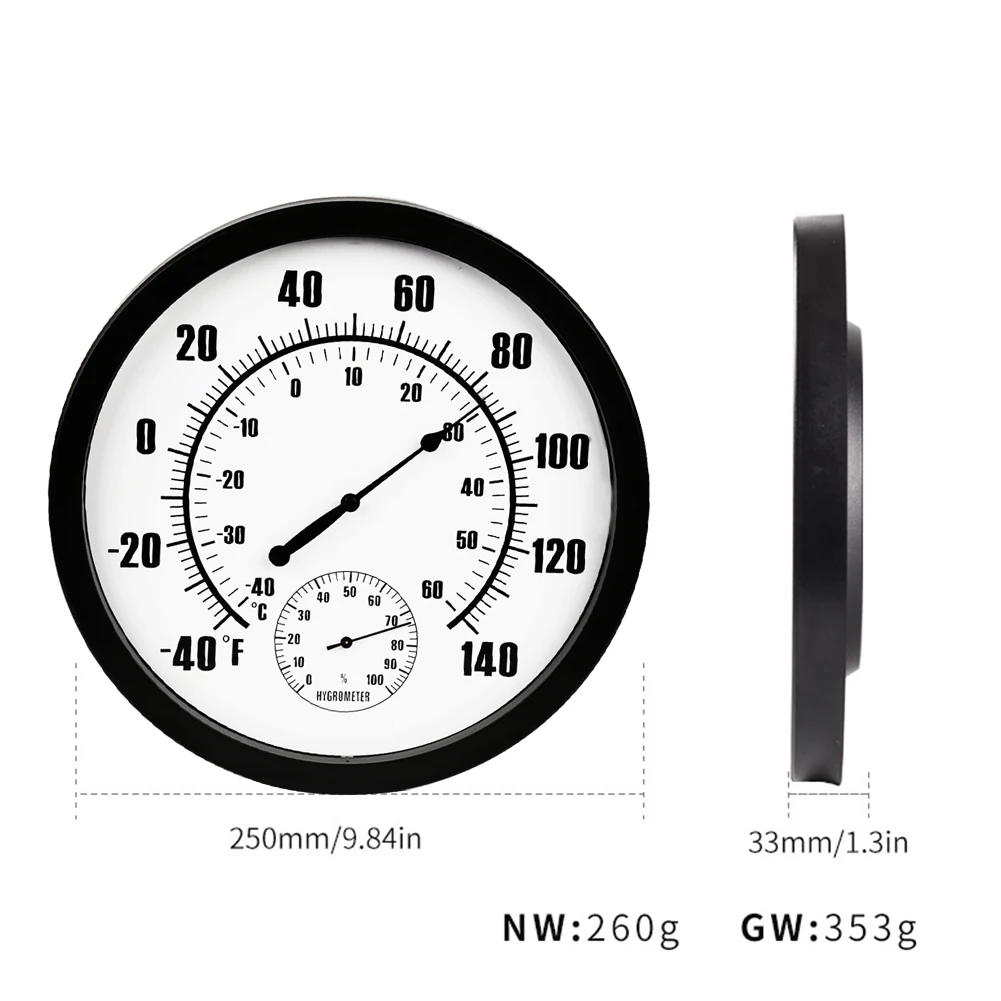 

2 Style Dial Hygrometer Thermometer Humidity Meter 10inch Gardening Temperature Gauge -40 to 60 C Hanging Hygrometer