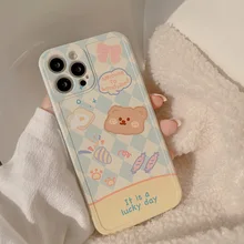 Retro chocolate Fried eggs bear art sweet kawaii Phone Case For iPhone 13 12 11 Pro Max Xs Max Xr 7 8 Plus Case Cute Soft Cover