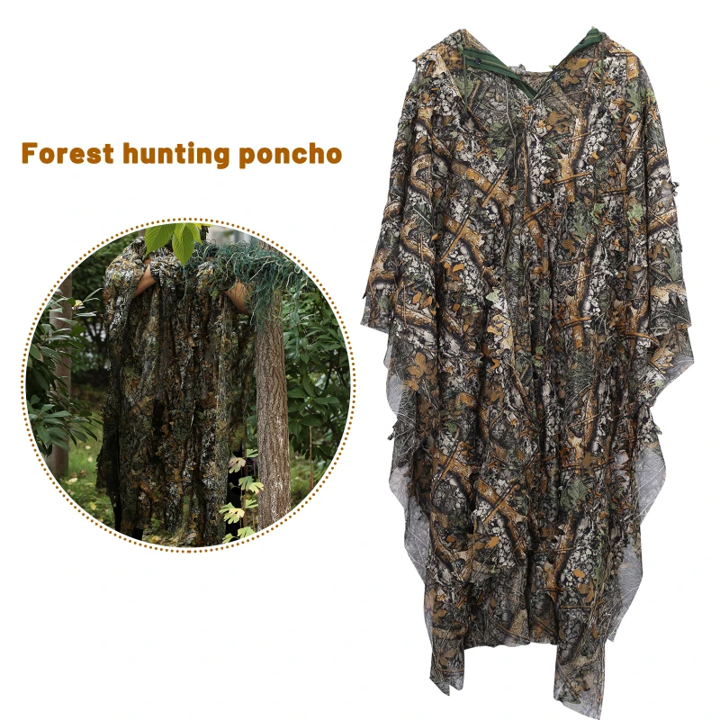 

Outdoor 3D Leaves Camouflage Ghillie Poncho Camo Cape Cloak Stealth Ghillie Suit Military CS Woodland Hunting Poncho