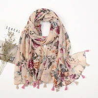 2021 new womens fashion retro floral tassel viscose shawl scarf female long soft muslim hijab sjaal head wraps snood 18090cm