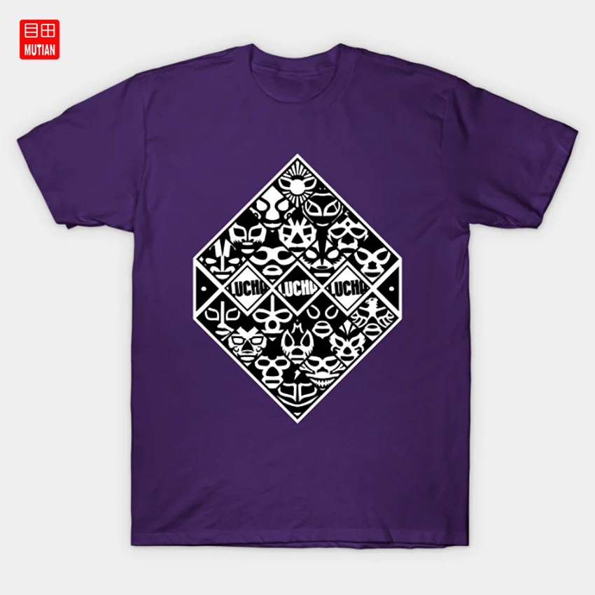 LUCHA-LIBRE футболка графический борец смешное лицо квадрат уникальный черный и белый