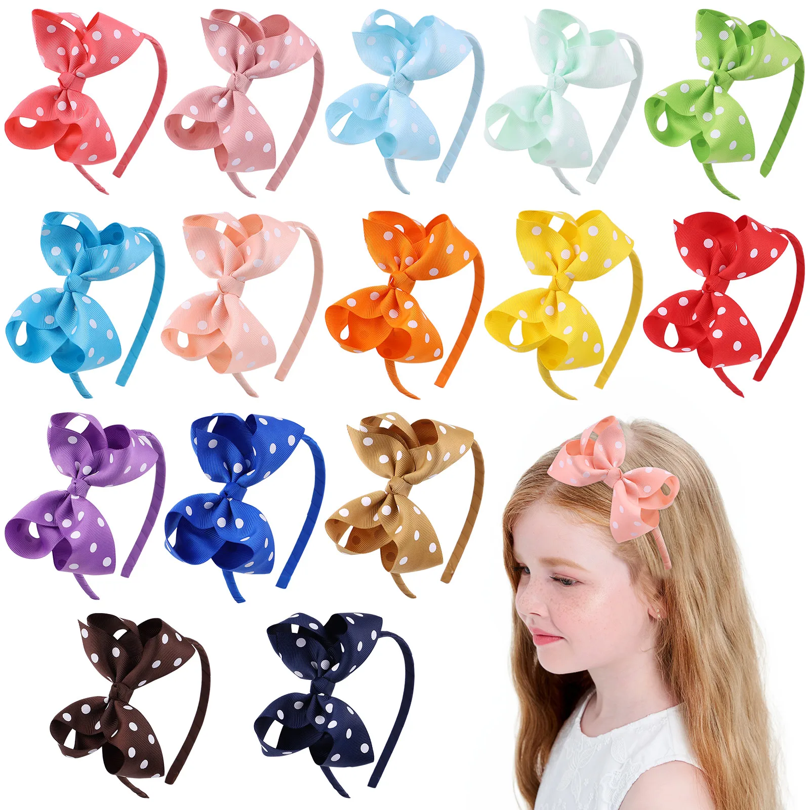 

1Pcs High Quality Solid Hairbands Ribbon Print Dot Hair Hoop Hairbands For Girls Gift Handmade Headband Kids Hair Accessories