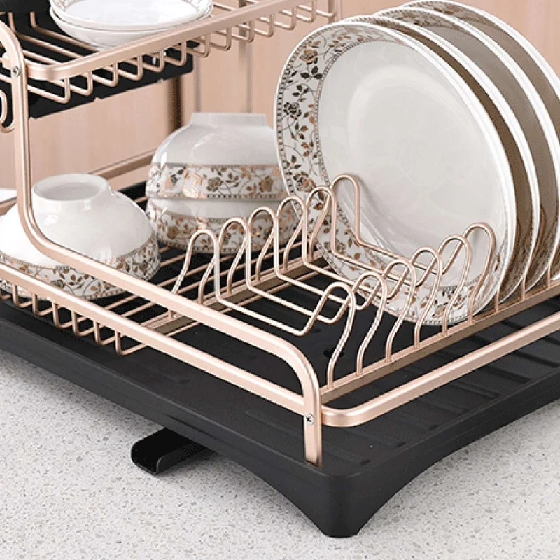 

Space Aluminum Dish Rack Kitchen Organizer Storage Drainer Drying Plate Shelf Sink Supplies Knife and Fork Container