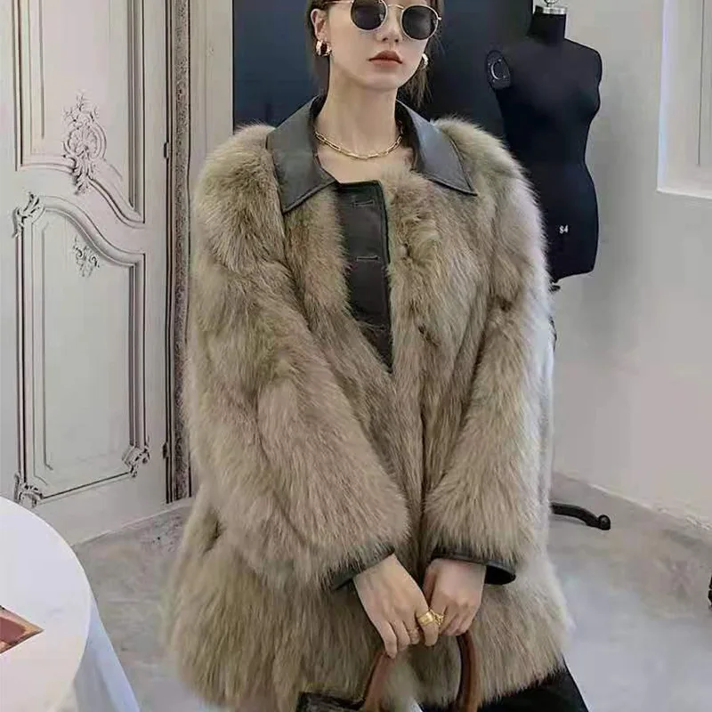

Женское меховое пальто средней длины, новинка 2021, модное меховое пальто из лисьего меха, Зимняя коллекция