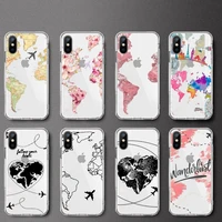 world map travel art design pattern phone case transparent soft for iphone 5 5s 5c se 6 6s 7 8 11 12 plus mini x xs xr pro max