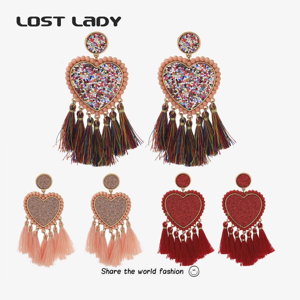 

Lost Lady 2021 Trend Bohemian Tassel Earrings Pagoda Fan Dangling Earrings Eardrop Shell Heart Drop Earring Jewelry Party Gifts