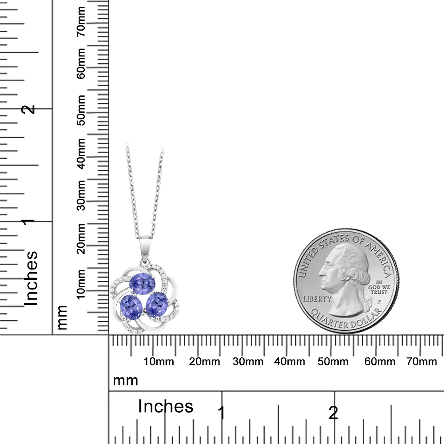 1,70 Ct Синий танзанит 925 пробы серебро 3-каменная винтовая подвеска