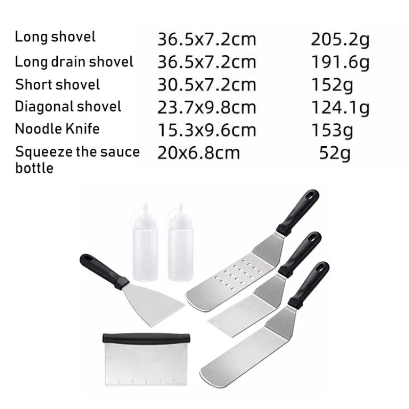 

Stainless Steel Frying Spatulas Grill Utensil Set of 7 Outdoor Barbecue Tools Heavy Flat Top Kitchen Cake Pizza Shovel