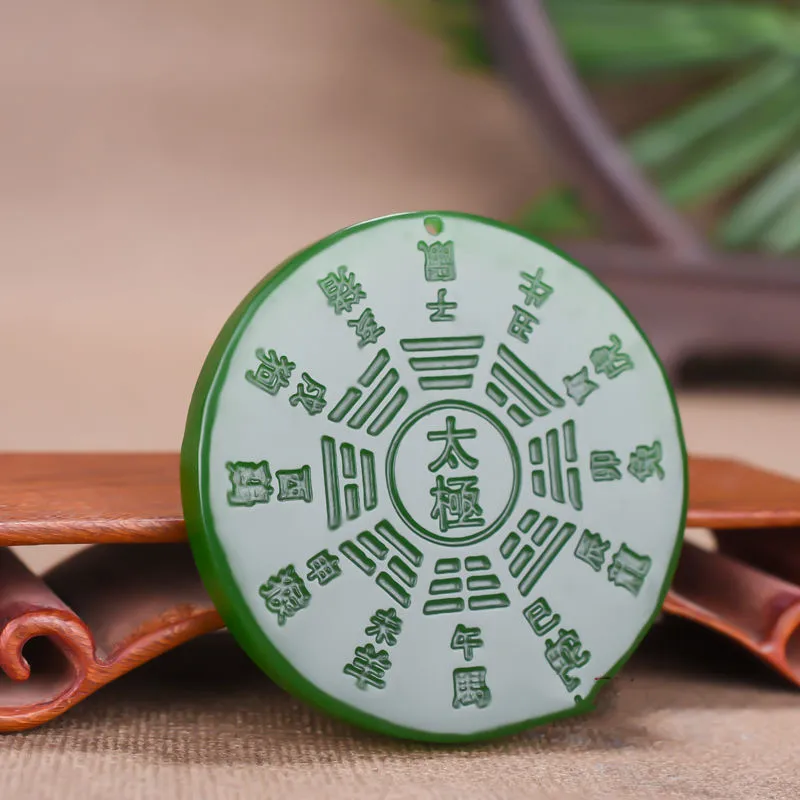 

Hot Selling Natural Hand-carved Jade Bagua Map Necklace Pendant Fashion Jewelry Accessories Men Women Luck Gifts